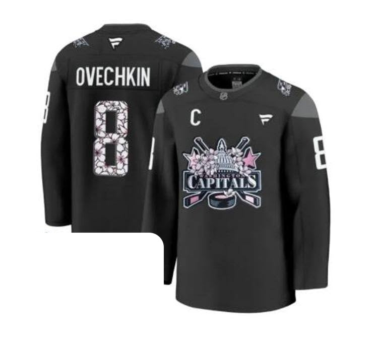 Alexander Ovechkin Washington Capitals #8 Gray, Black & Cherry Blossims Hockey Jersey Adult Men's Sizes