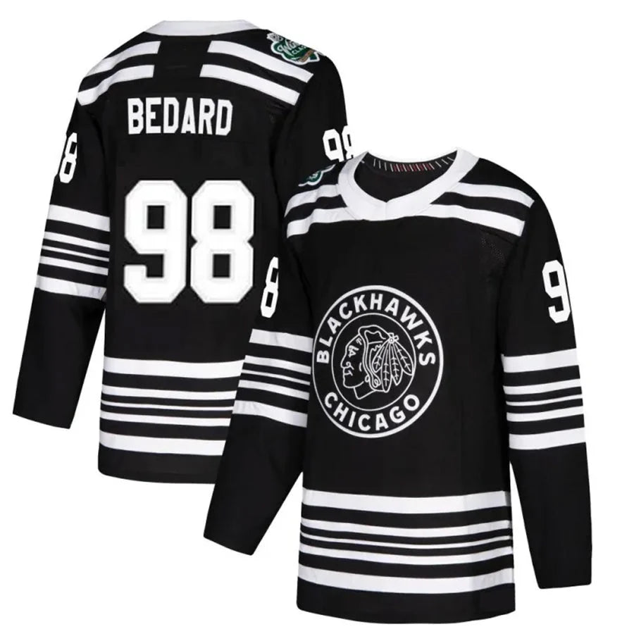 Connor Bedard Chicago Blackhawks #98 Gray, Black & White Hockey Jersey Adult Men's Sizes