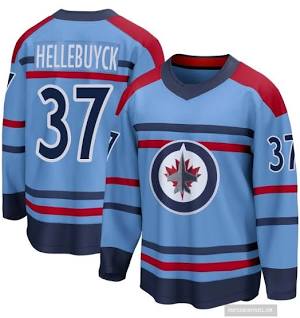 Connor Hellebuyck Winnipeg Jets #37 Baby Blue, Red & Navy Blue Hockey Jersey Adult Men's Sizes