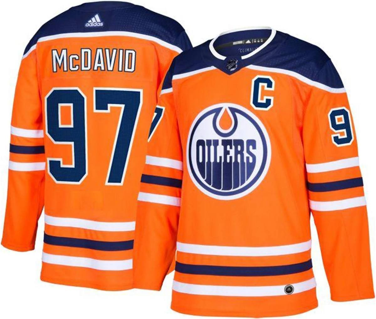 Connor McDavid Edmonton Oilers #97 Orange & Navy Hockey Jersey Adult Men's Sizes