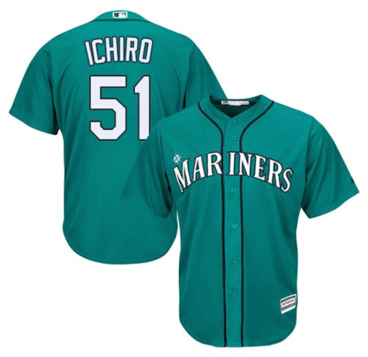 Ichiro Suzuki Seattle Mariners Teal Green Baseball Jersey Adult Men's Sizes
