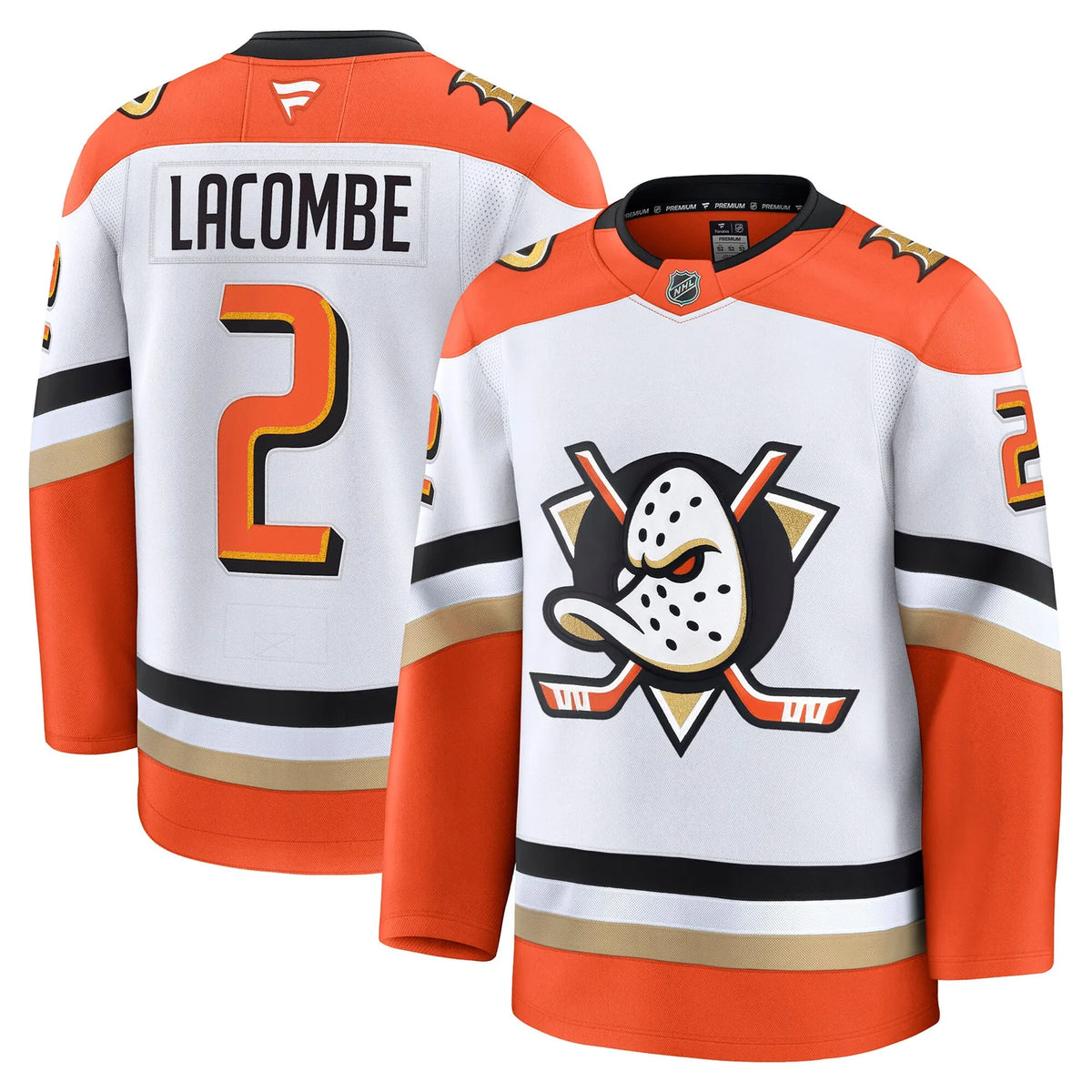 Jackson LaCombe Anaheim Ducks #2 White & Orange Hockey Jersey Adult Men's Sizes