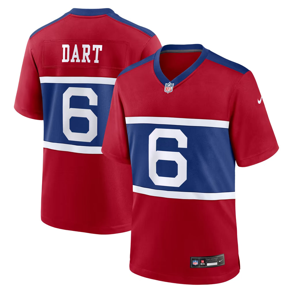 Jaxson Dart New York Giants #6 Red Football Jersey Adult Men's Sizes