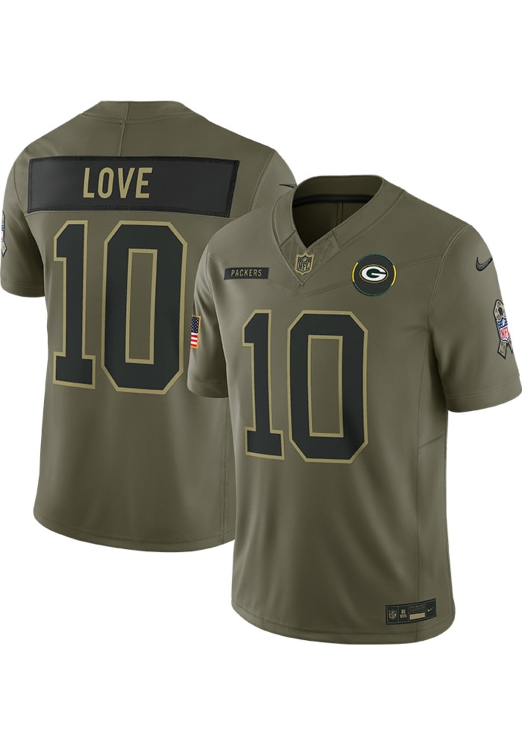 Jordon Love Green Bay Packers #10 Olive Salute To Service Football Jersey Adult Men's Sizes