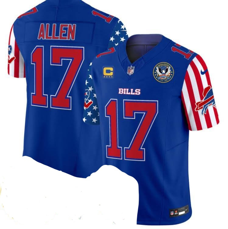 Josh Allen Buffalo Bills #17 Blue & Red 250 Years Football Jersey Adult Men's Sizes