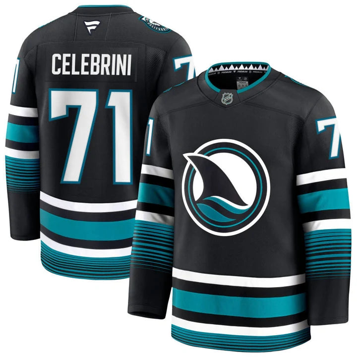 Macklin Celebrini San Jose Sharks #71 Black, Teal & White Hockey Jersey Adult Men's Sizes