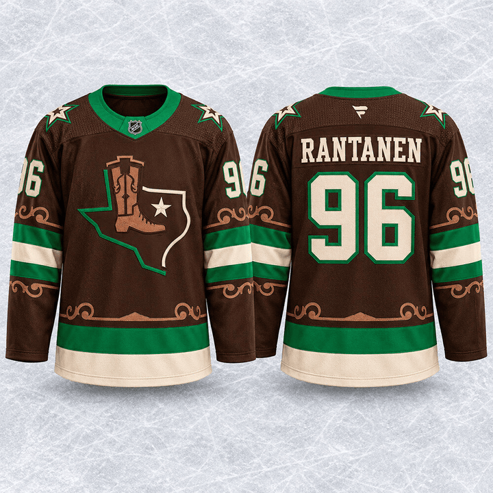 Mikko Rantanen Dallas Stars #96 Brown Cowboy Boot Hockey Jersey Adult Men's Sizes