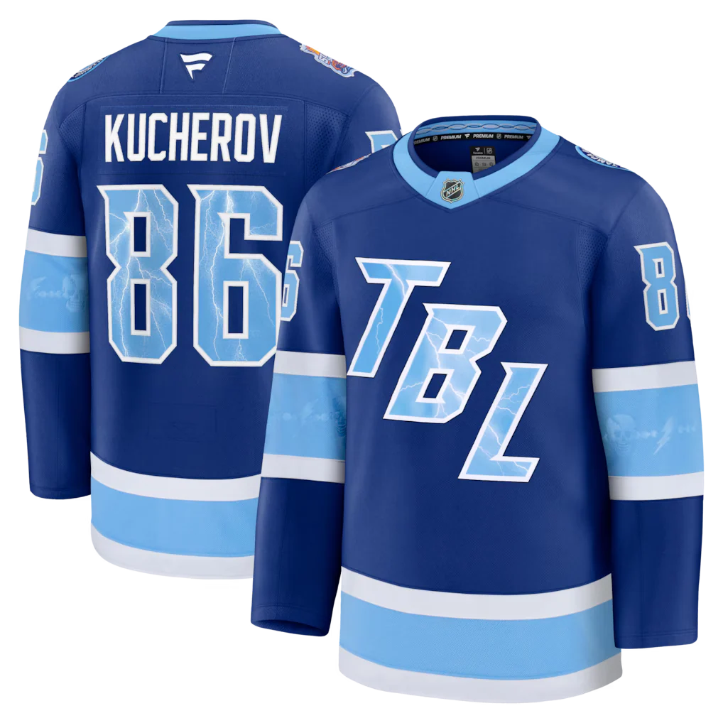 Nikita Kucherov Tampa Bay Lightning #86 Baby Blue, Royal Blue & White Hockey Jersey Adult Men's Sizes
