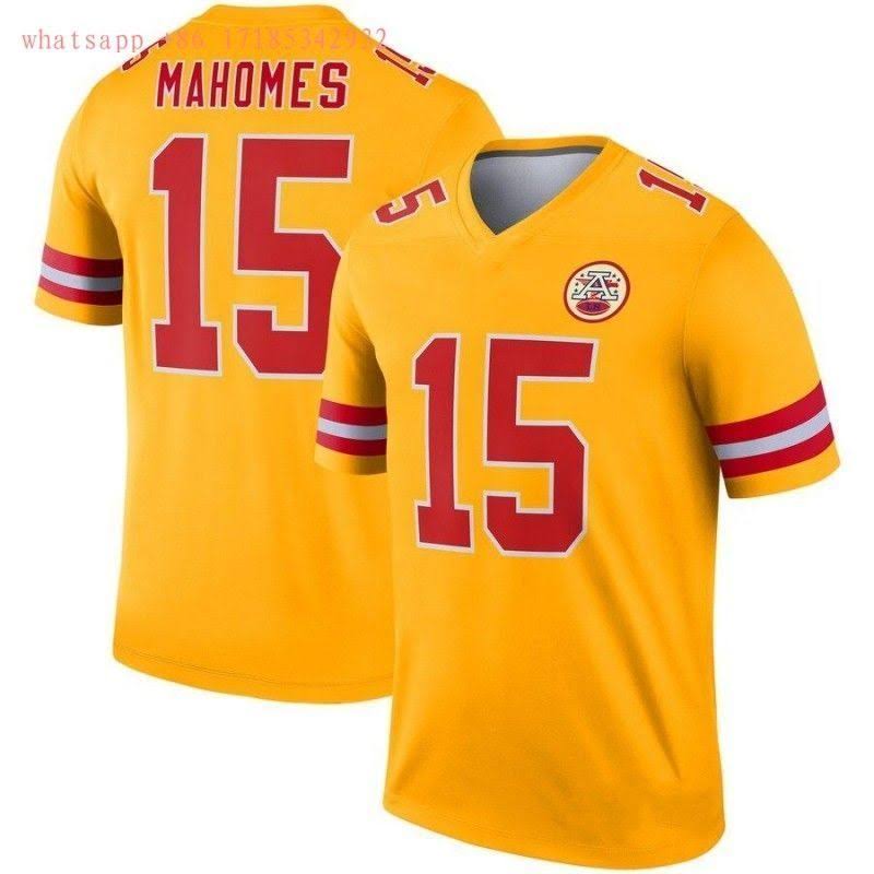Patrick Mahomes Kansas City Chiefs #15 Gold Football Jersey Adult Men's Sizes