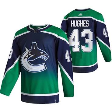 Quinn Hughes Vancouver Canucks #43 Green, Navy Blue & White Hockey Jersey Adult Men's Sizes