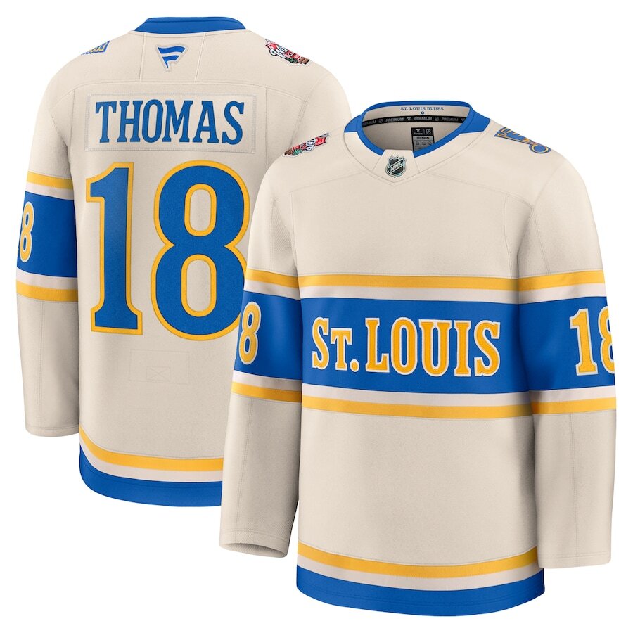 Robert Thomas St. Louis Blues #18 Gold, Cream & Baby Blue Hockey Jersey Adult Men's Sizes