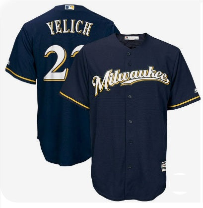 Christian Yelich Milwaukee Brewers Blue Baseball Jersey Adult Men's Sizes