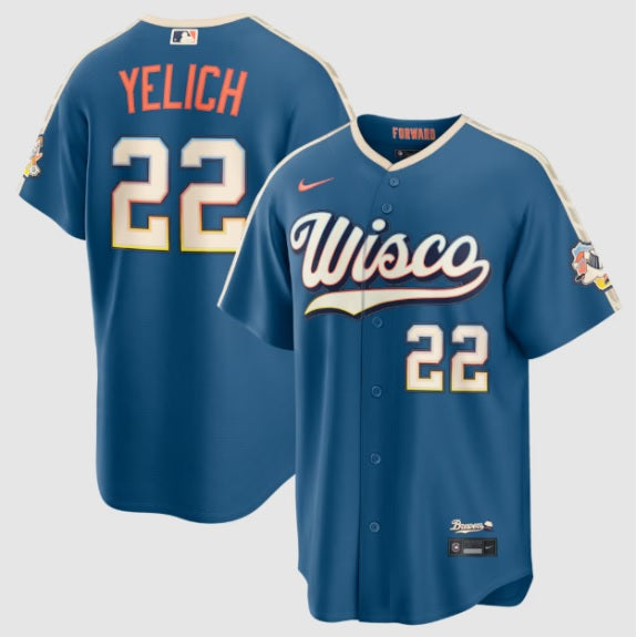 Christian Yelich Milwaukee Brewers Blue "Wisco" City Connect Men's Sizes