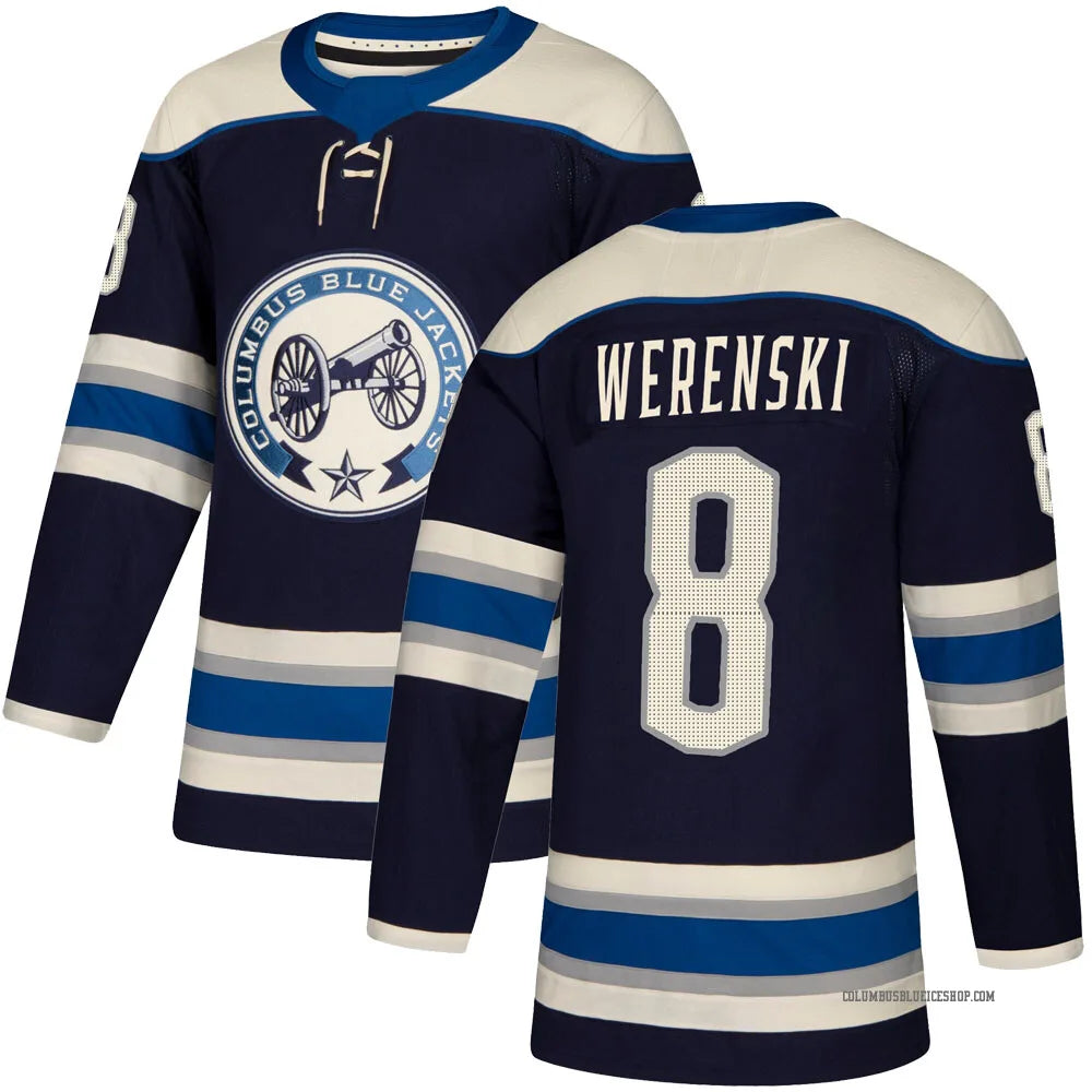 Zach Werenski Columbus Blue Jackets #8 Navy Blue & White Pro Alternate Hockey Jersey Adult Men's Sizes