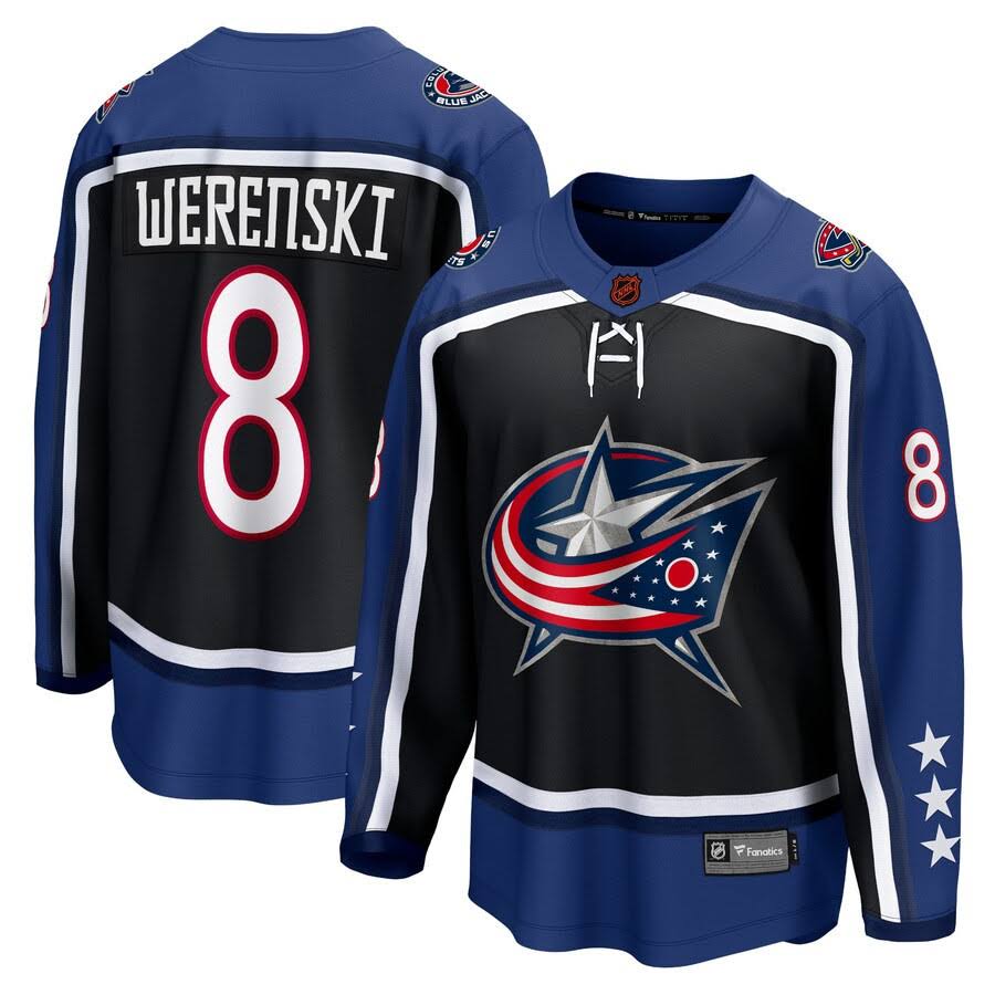 Zach Werenski Columbus Blue Jackets #8 Royal Blue & Black Hockey Jersey Adult Men's Sizes