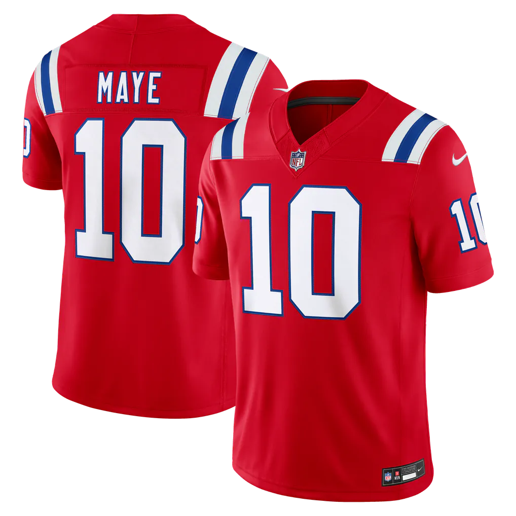 Drake Maye New England Patriots #10 Red Football Jersey Adult Men's Sizes