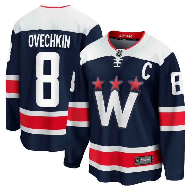 Alexander Ovechkin Washington Capitals #8 Navy Blue, White & Red Hockey Jersey Adult Men's Sizes