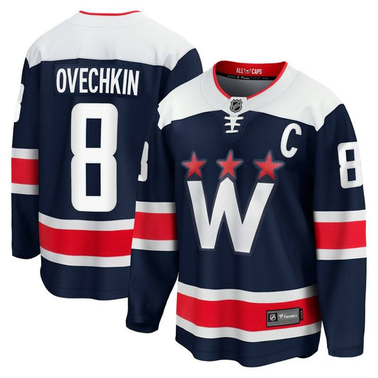 Alexander Ovechkin Washington Capitals #8 Navy Blue, White & Red Hockey Jersey Adult Men's Sizes