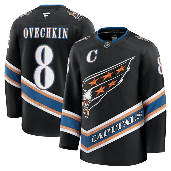 Alexander Ovechkin Washington Capitals #8 Black & Bronze Hockey Jersey Adult Men's Sizes