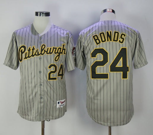 Barry Bonds #24 Pittsburgh Pirates Gray With Black Pinstripes Baseball Jersey Adult Men's Sizes