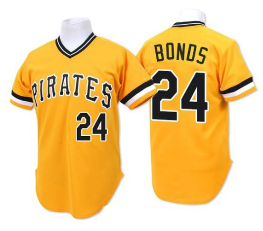 Barry Bonds #24 Pittsburgh Pirates Yellow Pull-Over (Pirates On Front) Baseball Jersey Adult Men's Sizes