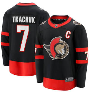 Brady Tkachuk Ottawa Senators #7 Black & Red Home Hockey Jersey Adult Men's Sizes