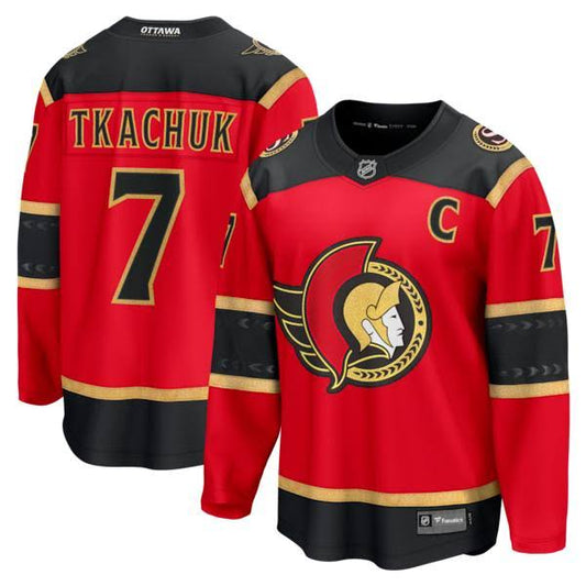 Brady Tkachuk Ottawa Senators #7 Gold, Red & Black Hockey Jersey Adult Men's Sizes