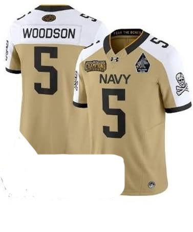 Braxton Woodson #5 Navy College Football Gold Jersey Adult Men's Sizes