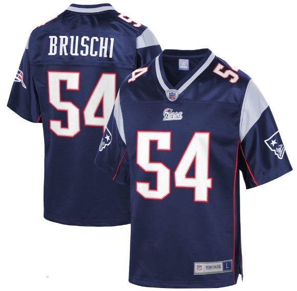 Tedy Bruschi Retired #54 New England Patriots Blue and Silver Football Jersey Adult Men's Sizes