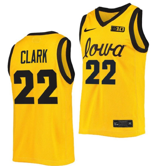 Caitlin Clark #22 Iowa Hawkeyes Gold Basketball Jersey Adult Men's Sizes