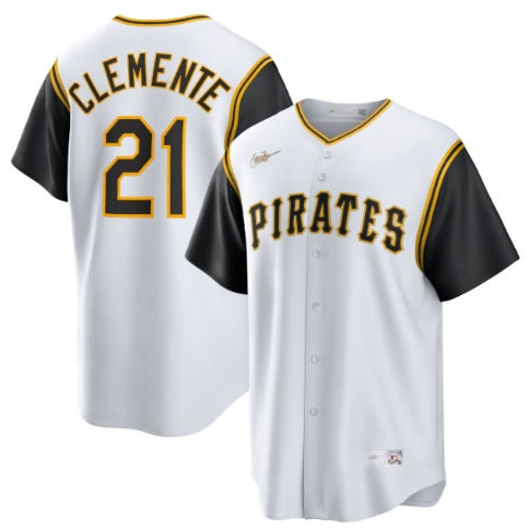 Roberto Clemente #21 Pittsburgh Pirates White with Black Sleeves Baseball Jersey Adult Men's Sizes