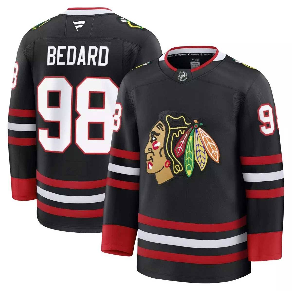 Connor Bedard Chicago Blackhawks #98 Black Hockey Jersey Adult Men's Sizes