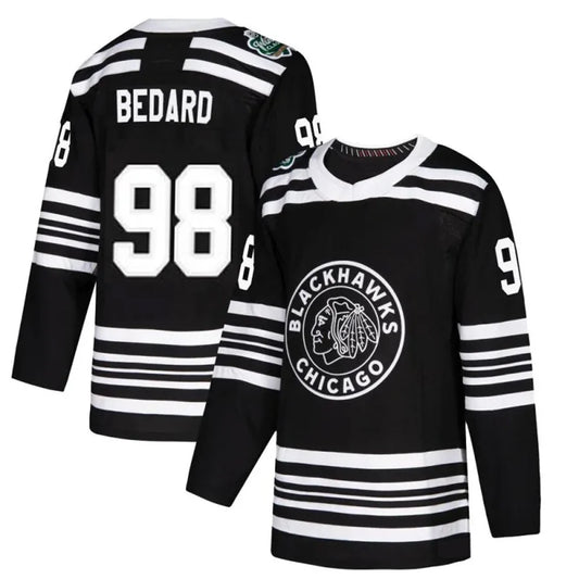 Connor Bedard Chicago Blackhawks #98 Gray, Black & White Hockey Jersey Adult Men's Sizes