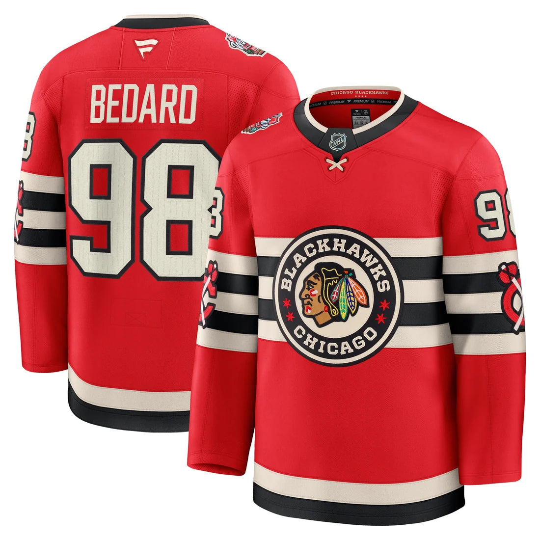 Connor Bedard Chicago Blackhawks #98 Classic Premium Red Hockey Jersey Adult Men's Sizes