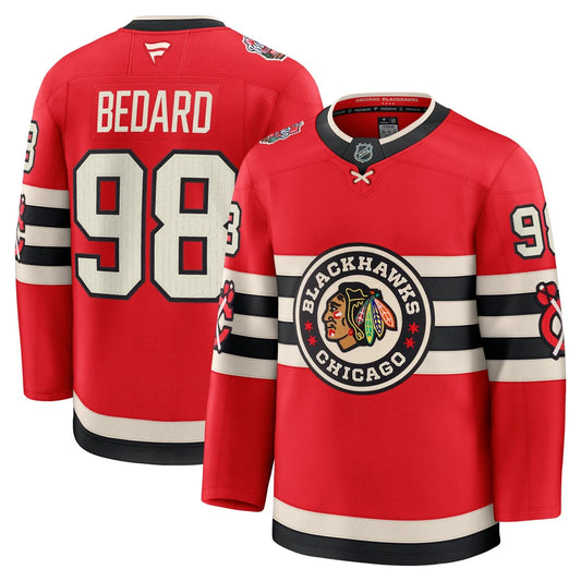 Connor Bedard Chicago Blackhawks #98 Classic Premium Red Hockey Jersey Adult Men's Sizes