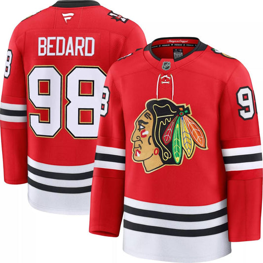 Connor Bedard Chicago Blackhawks #98 Red Hockey Jersey Adult Men's Sizes