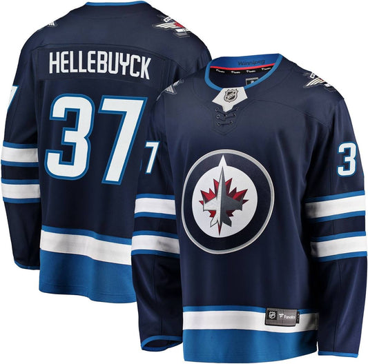 Connor Hellebuyck Winnipeg Jets #37 Navy Blue, White & Baby Blue Hockey Jersey Adult Men's Sizes