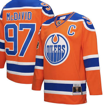 Connor McDavid Edmonton Oilers #97 Orange & Royal Blue Hockey Jersey Adult Men's Sizes