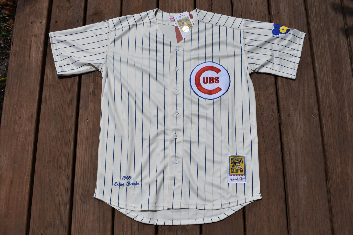 New! Ernie Banks (No Name) Chicago Cubs Cream Pinstripe Baseball Jersey Men's Sizes