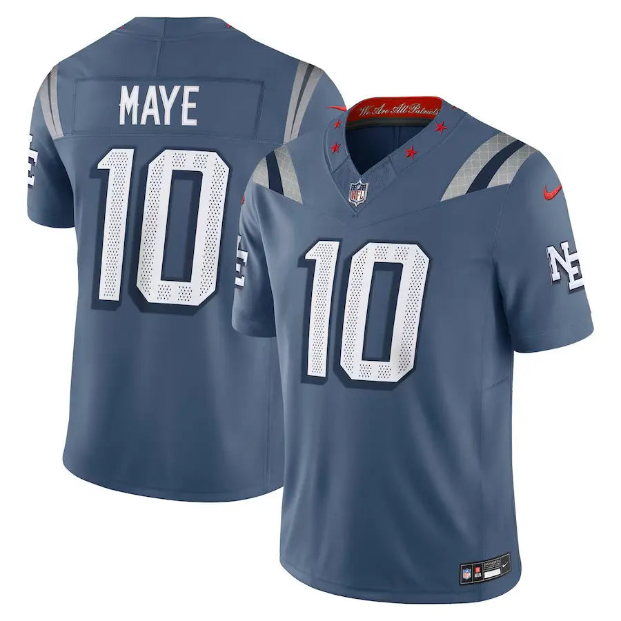 Drake Maye New England Patriots #10 Storm Blue Football Jersey Adult Men's Sizes