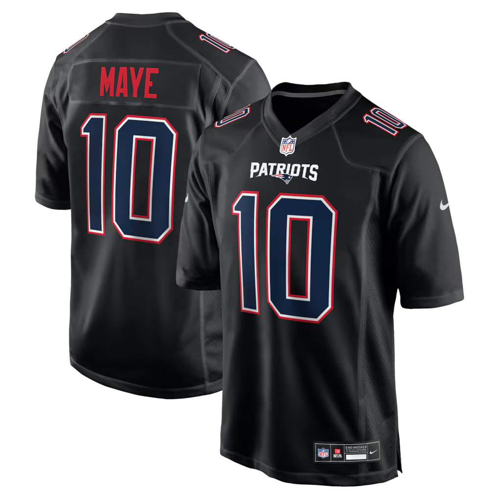 Drake Maye New England Patriots #10 Black Football Jersey Adult Men's Sizes