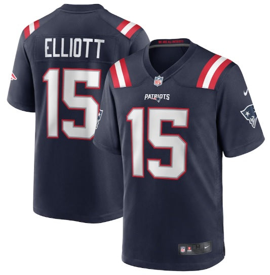 Ezekiel Elliott #15 New England Patriots Navy Blue with Red/ White Stripe Football Jersey Men's Sizes