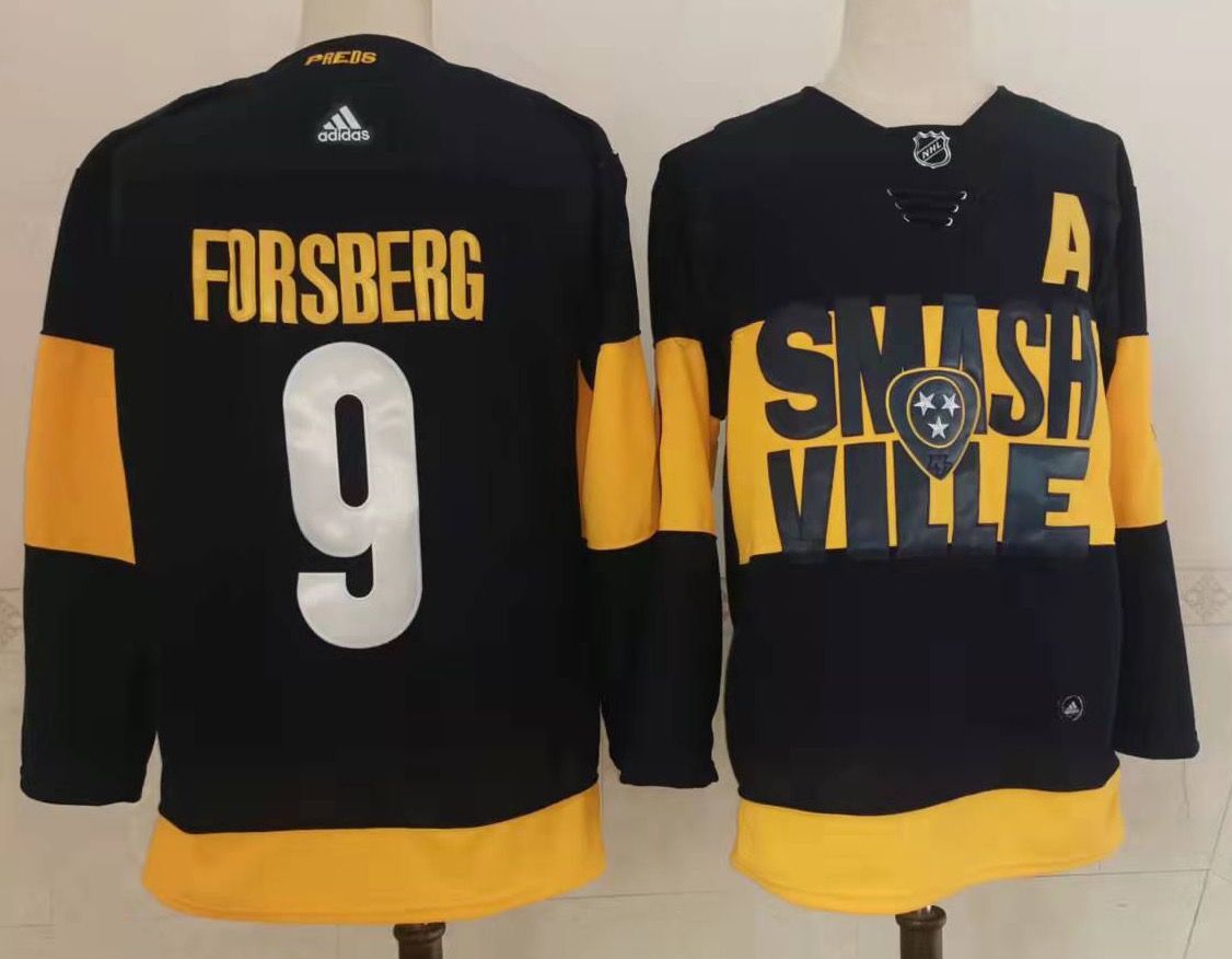 Filip Forsberg Nashville Predators #9 Black & Yellow Hockey Jersey Adult Men's Sizes