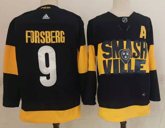 Filip Forsberg Nashville Predators #9 Black & Yellow Hockey Jersey Adult Men's Sizes