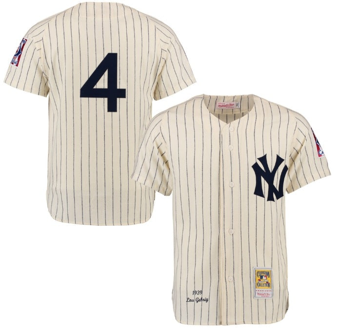 Lou Gehrig New York #4 Yankees Cream Pinstripe Baseball Jersey Adult Men's Sizes