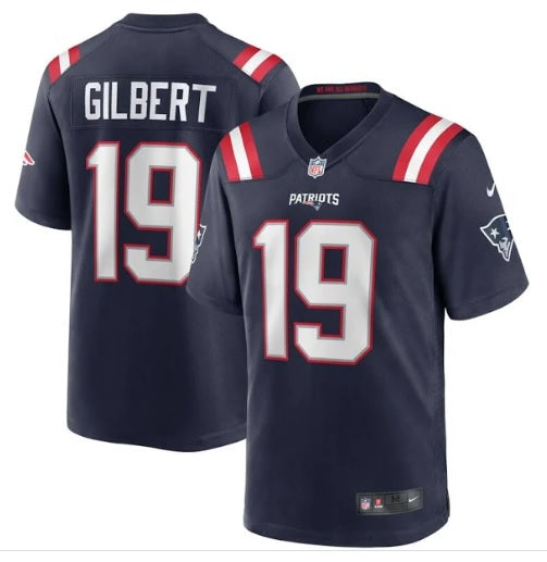 Garrett Gilbert #19 New England Patriots Navy Blue with Red/ White Stripe Football Jersey Men's Sizes