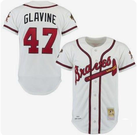 Tony Glavine #47 White Atlanta Braves Baseball Jersey Adult Men's Sizes