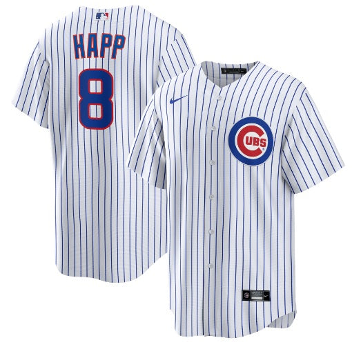 Ian Happ Chicago Cubs #8 White Pinstripe With Swoosh Baseball Jersey Adult Men's Sizes