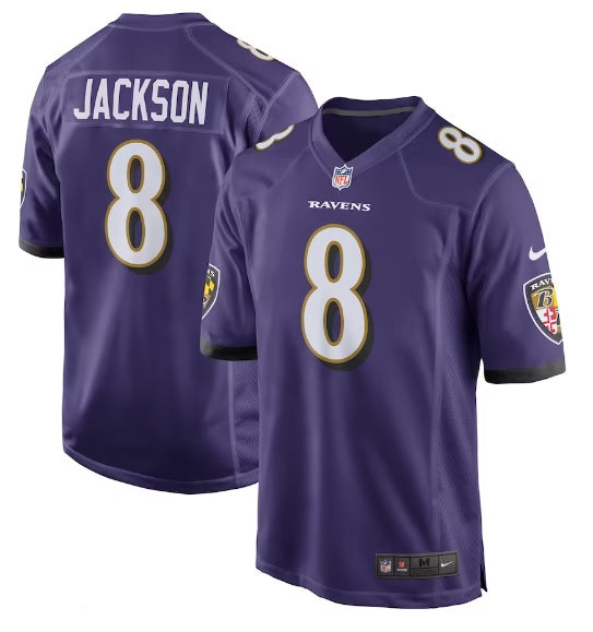 Lamar Jackson #8 Baltimore Ravens Purple with White Numbers Football Jersey Adult Men's Sizes