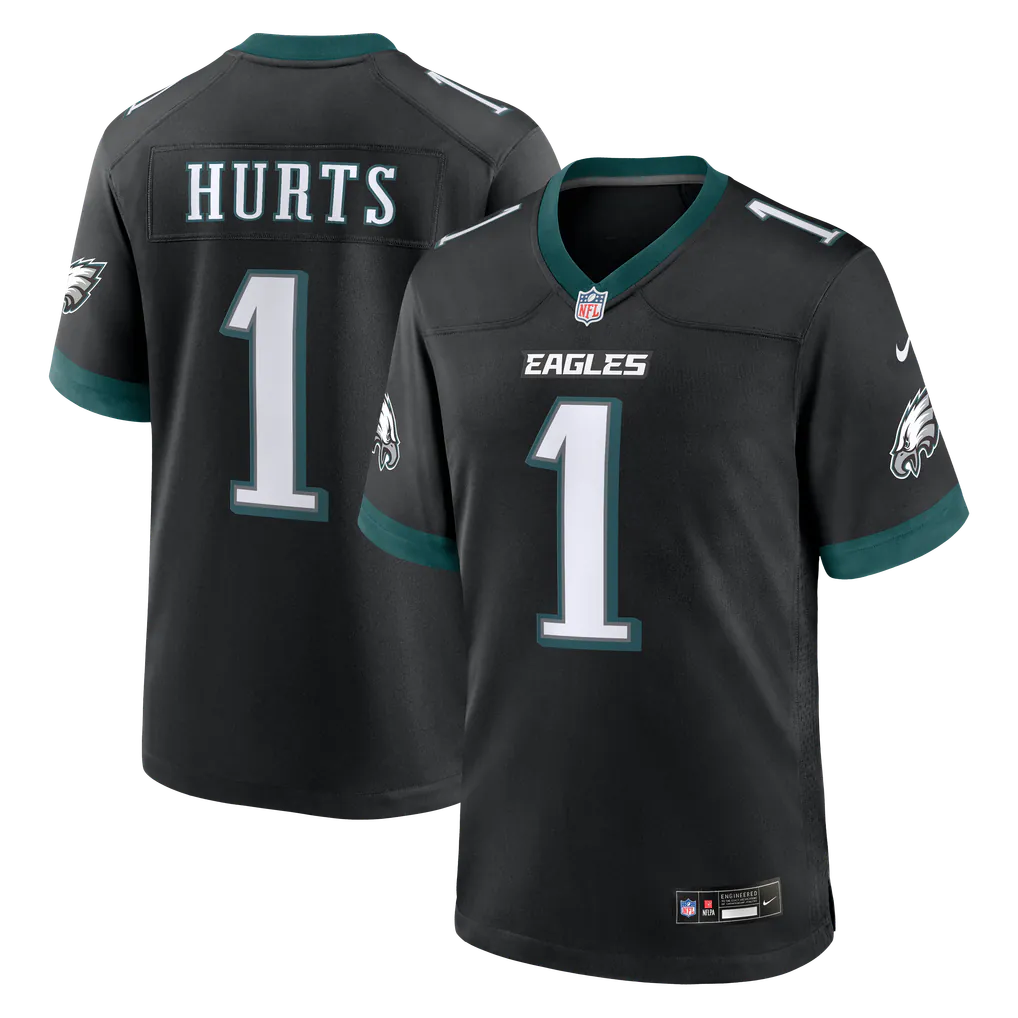 Jalen Hurts Philadelphia Eagles # 1 Black Football Jersey Adult Men's Sizes